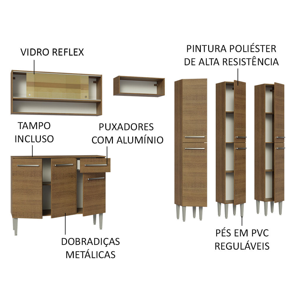 Armário de Cozinha Completa 261cm Rustic Emilly Madesa 08