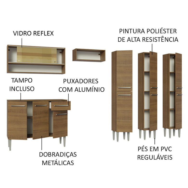 Armário de Cozinha Completa 261cm Rustic Emilly Madesa 08