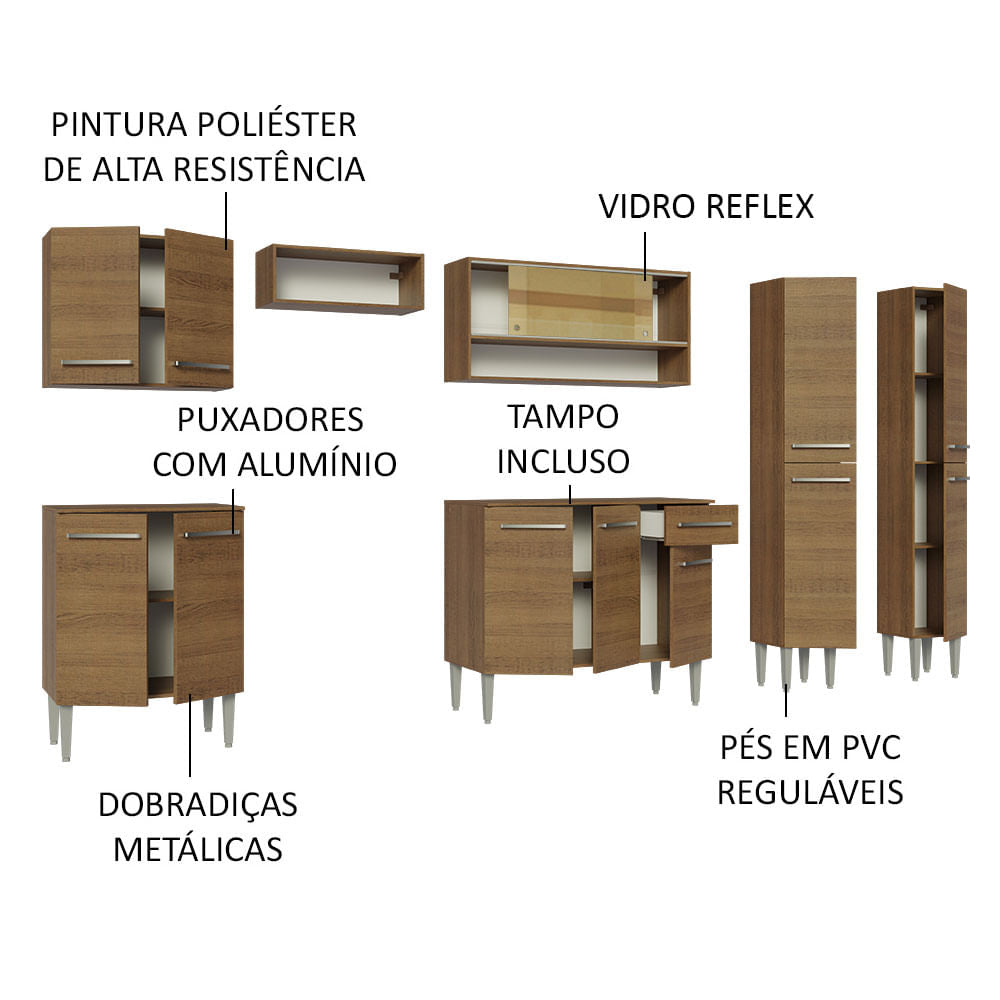 Armário de Cozinha Completa 293cm Rustic Emilly Madesa 03