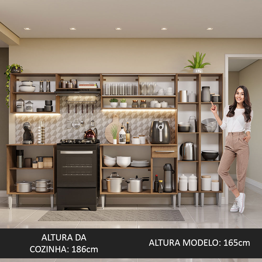 Armário de Cozinha Completa 293cm Rustic Emilly Madesa 03