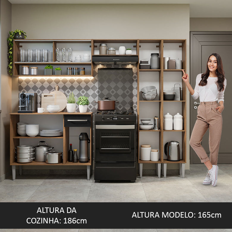 Armário de Cozinha Completa 229cm Rustic/Preto Emilly Madesa 04