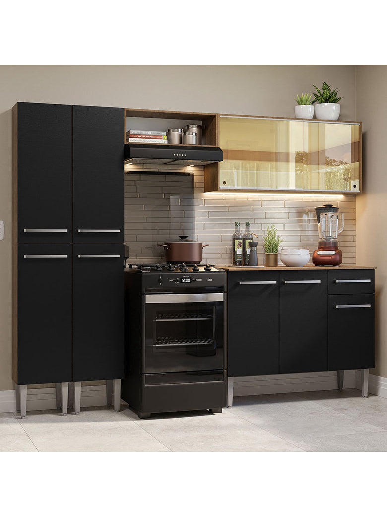 Armário de Cozinha Completa 229cm Rustic/Preto Emilly Madesa 06