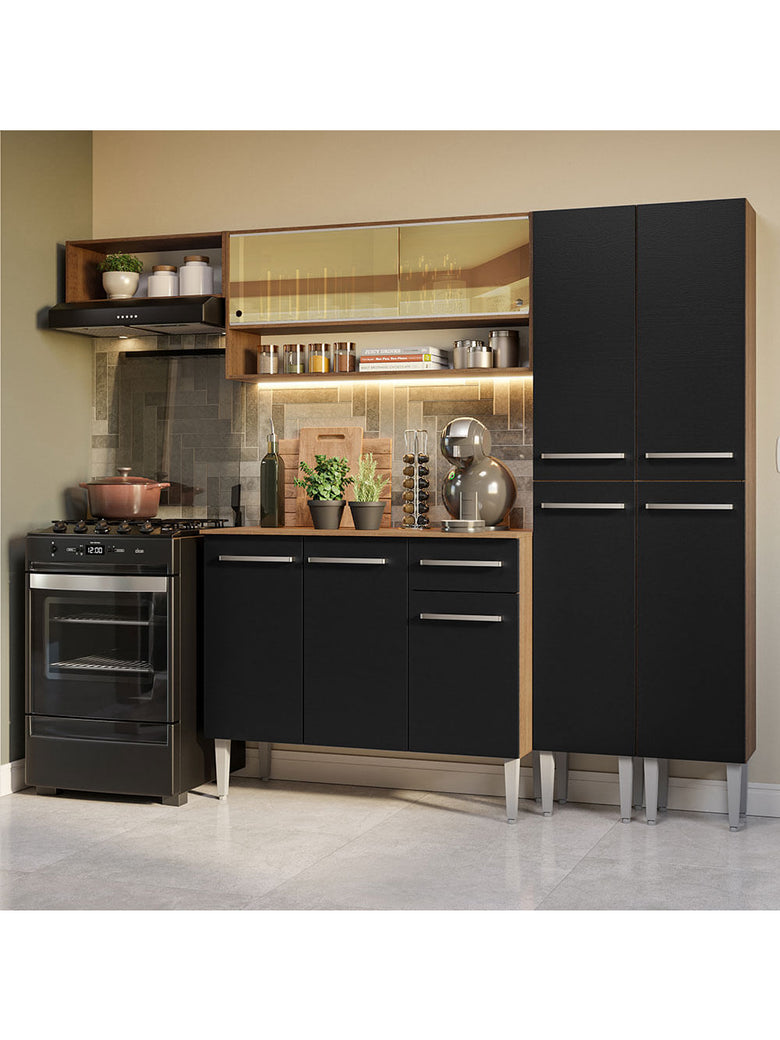 Armário de Cozinha Completa 229cm Rustic/Preto Emilly Madesa 07