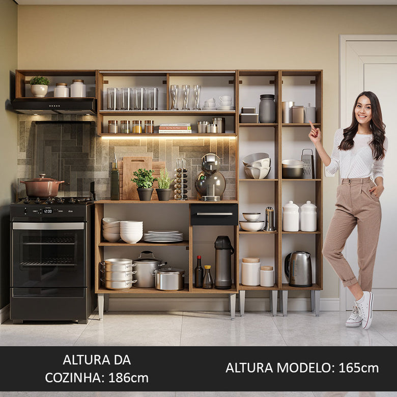 Armário de Cozinha Completa 229cm Rustic/Preto Emilly Madesa 07