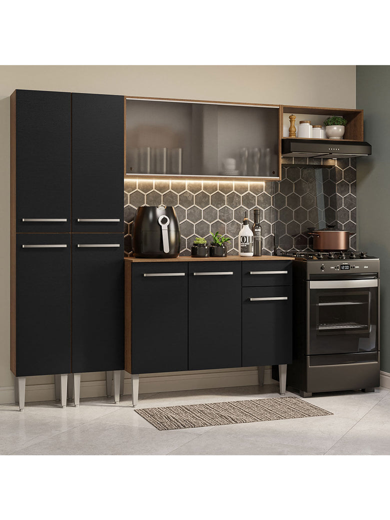 Armário de Cozinha Completa 229cm Rustic/Preto Emilly Madesa 08