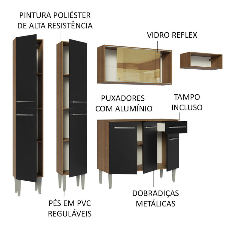 Armário de Cozinha Completa 229cm Rustic/Preto Emilly Madesa 09