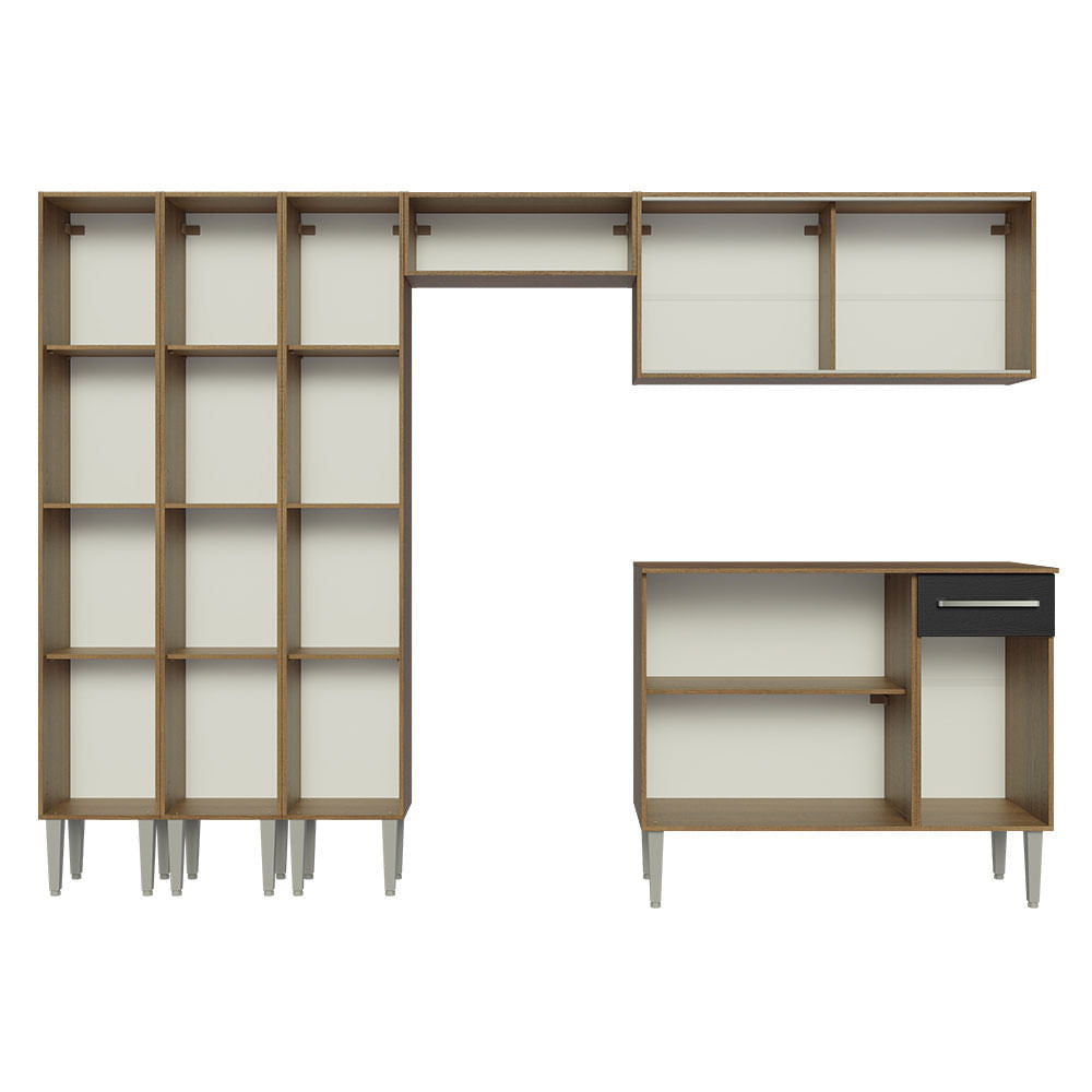 Armário de Cozinha Completa 261cm Rustic/Preto Emilly Madesa 03