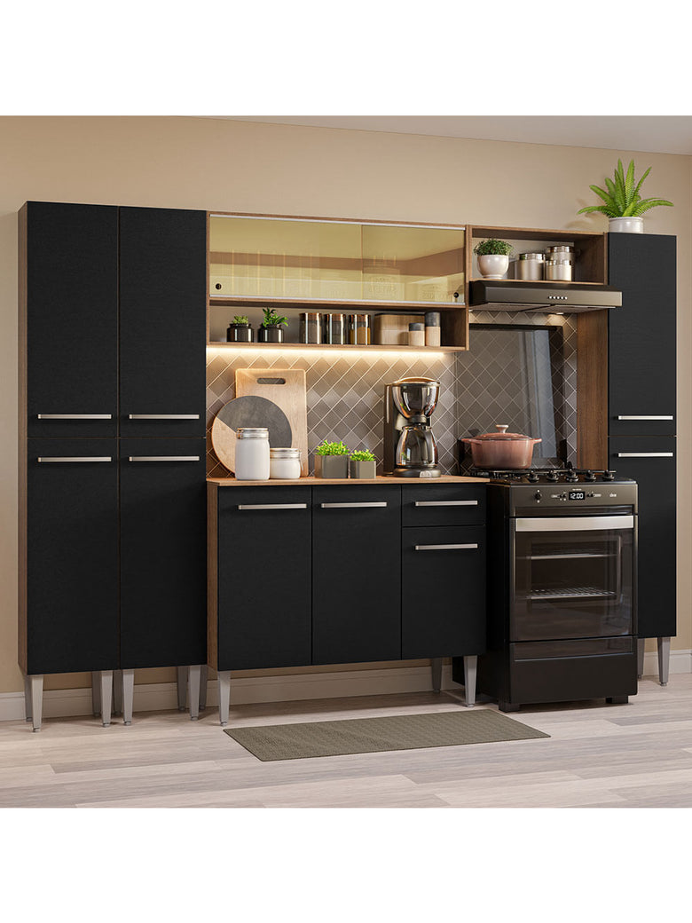 Armário de Cozinha Completa 261cm Rustic/Preto Emilly Madesa 04