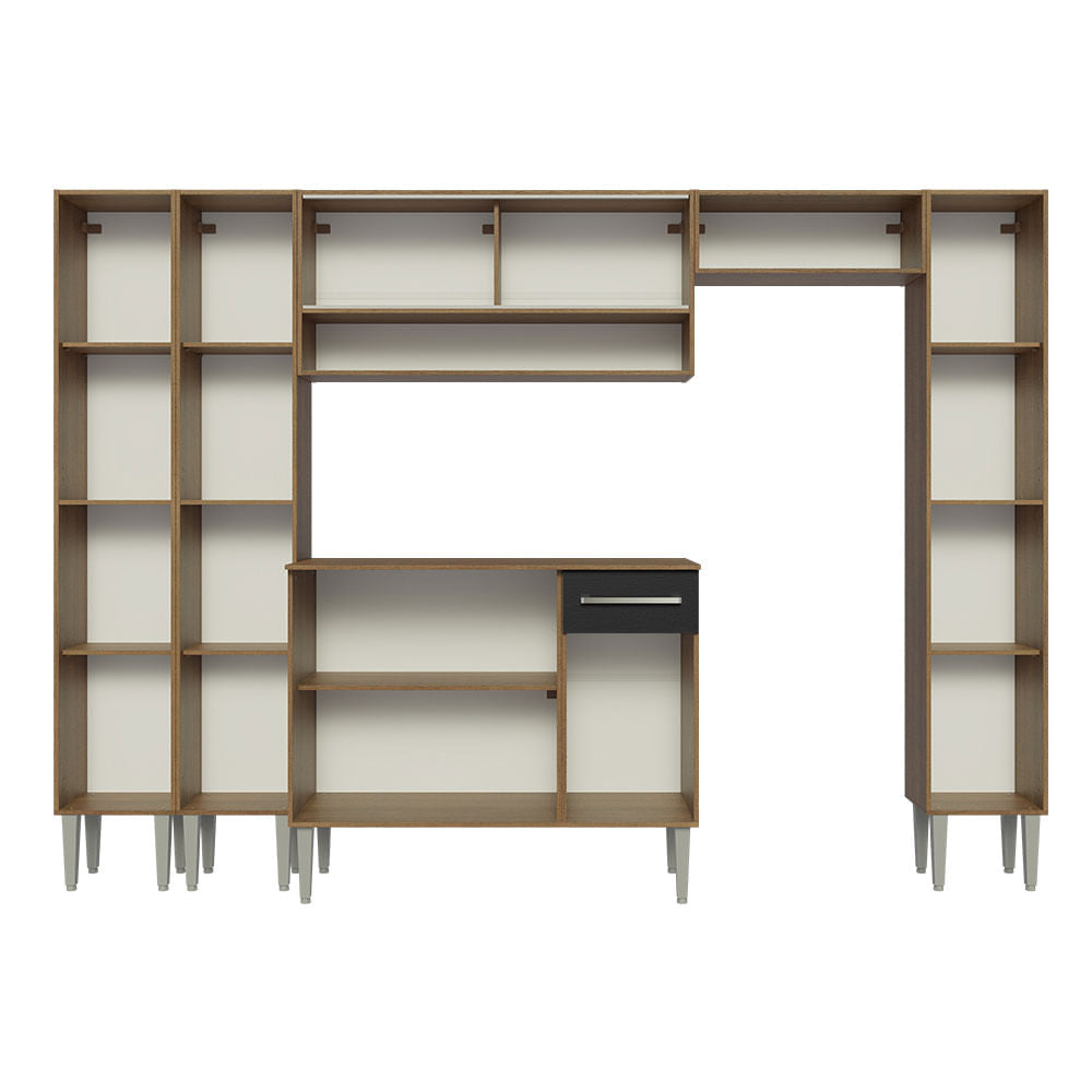 Armário de Cozinha Completa 261cm Rustic/Preto Emilly Madesa 04