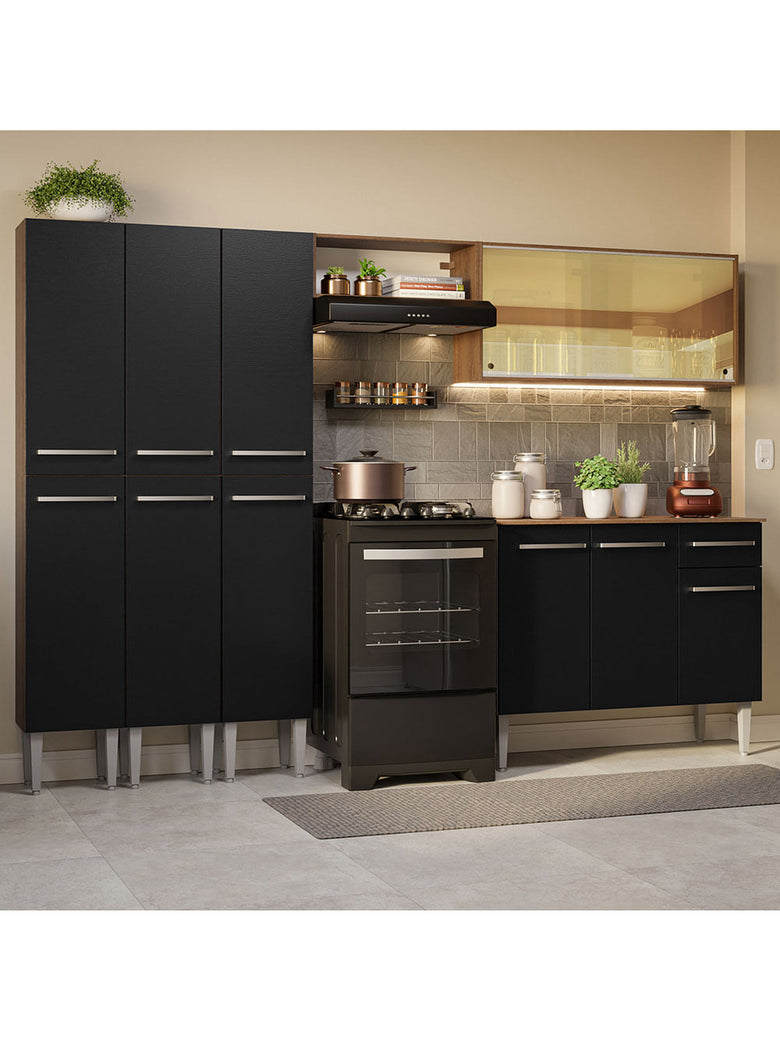 Armário de Cozinha Completa 261cm Rustic/Preto Emilly Madesa 05