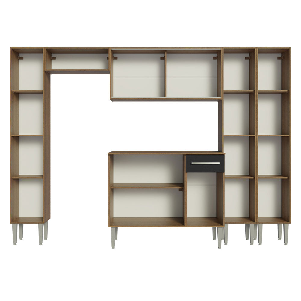 Armário de Cozinha Completa 261cm Rustic/Preto Emilly Madesa 06