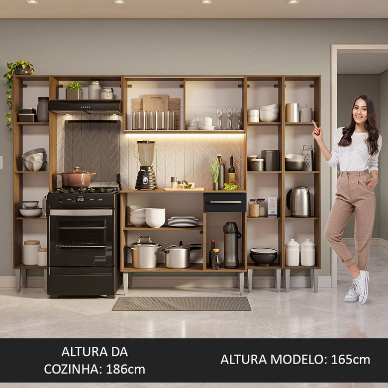 Armário de Cozinha Completa 261cm Rustic/Preto Emilly Madesa 07