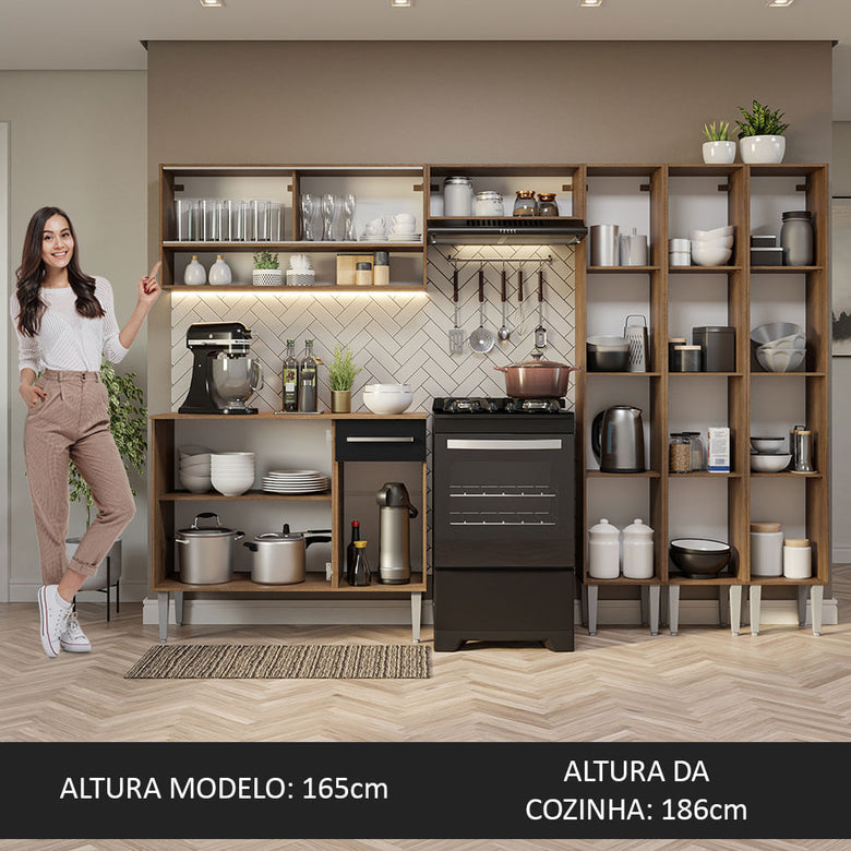 Armário de Cozinha Completa 261cm Rustic/Preto Emilly Madesa 08