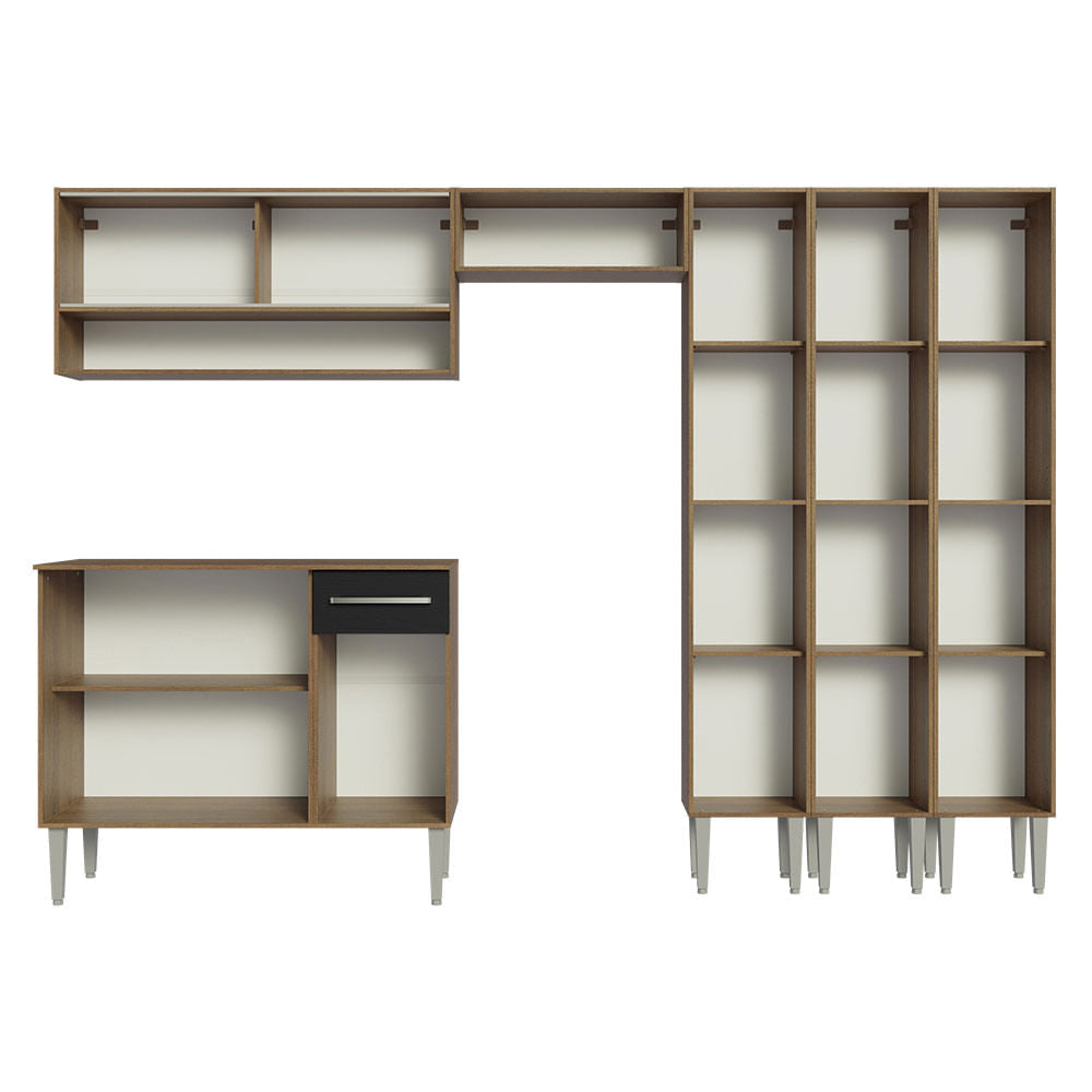 Armário de Cozinha Completa 261cm Rustic/Preto Emilly Madesa 08