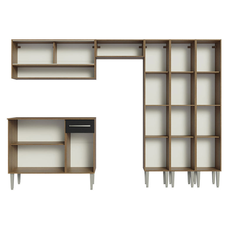 Armário de Cozinha Completa 261cm Rustic/Preto Emilly Madesa 08