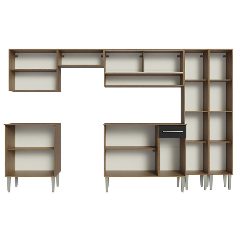 Armário de Cozinha Completa 293cm Rustic/Preto Emilly Madesa 03