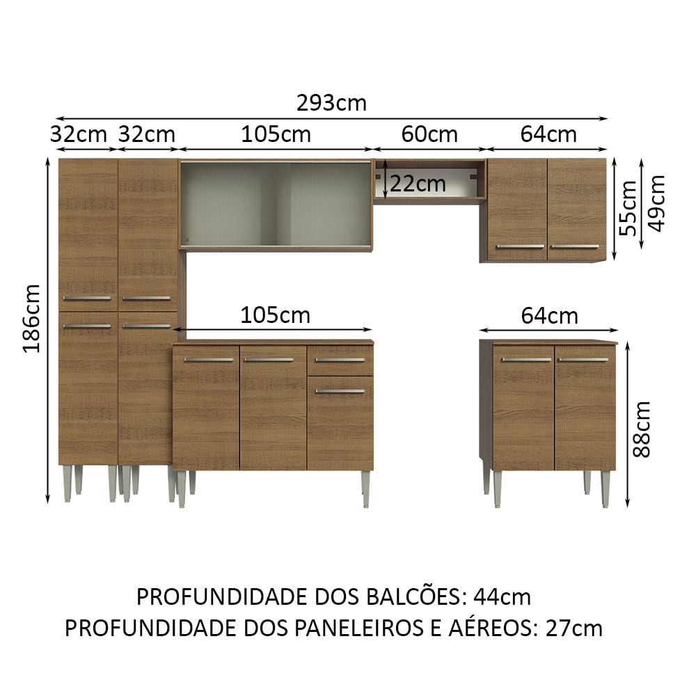 Armário de Cozinha Completa 293cm Rustic Emilly Madesa 04