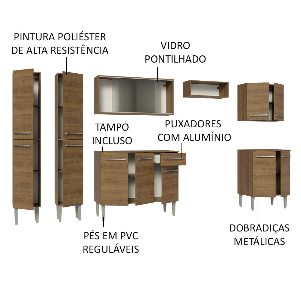 Armário de Cozinha Completa 293cm Rustic Emilly Madesa 04