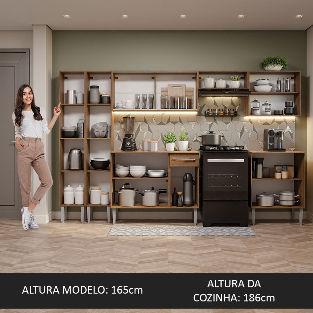 Armário de Cozinha Completa 293cm Rustic Emilly Madesa 04