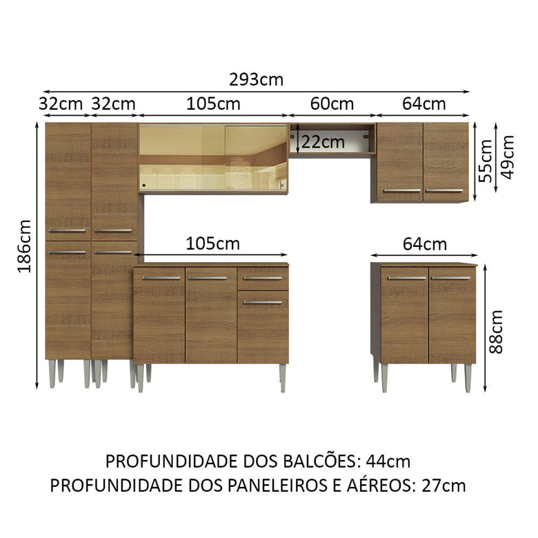 Armário de Cozinha Completa 293cm Rustic Emilly Madesa 05