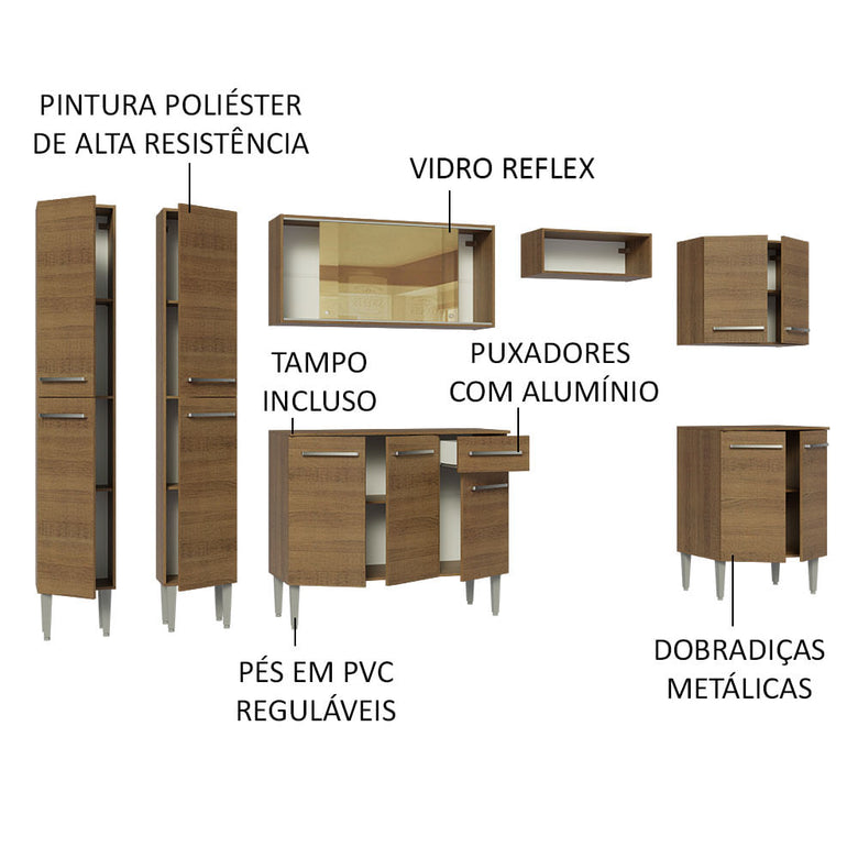 Armário de Cozinha Completa 293cm Rustic Emilly Madesa 05