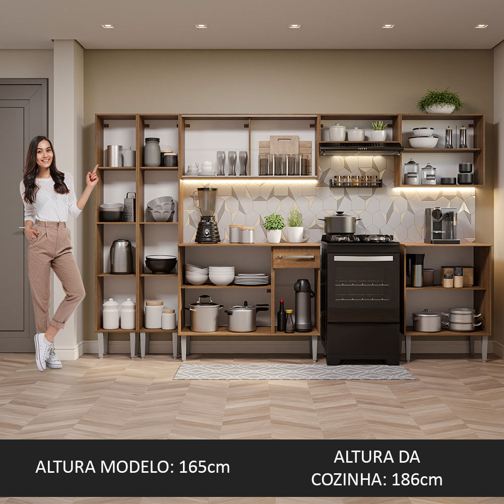 Armário de Cozinha Completa 293cm Rustic Emilly Madesa 05