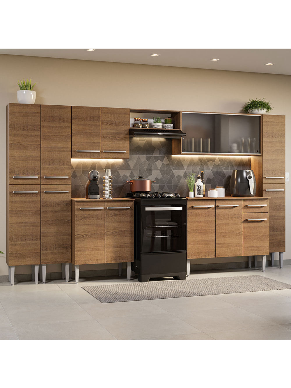 Armário de Cozinha Completa 325cm Rustic Emilly Madesa 03 - Rustic