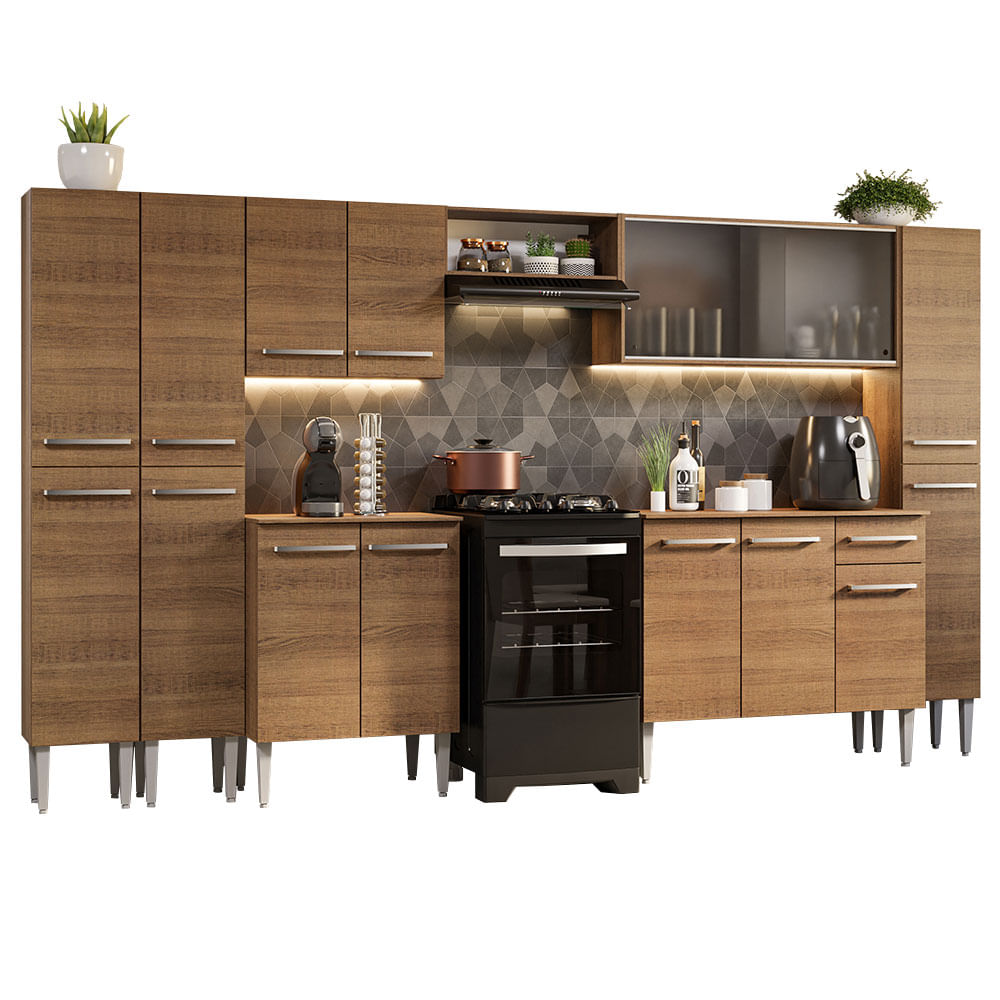 Armário de Cozinha Completa 325cm Rustic Emilly Madesa 03 - Rustic