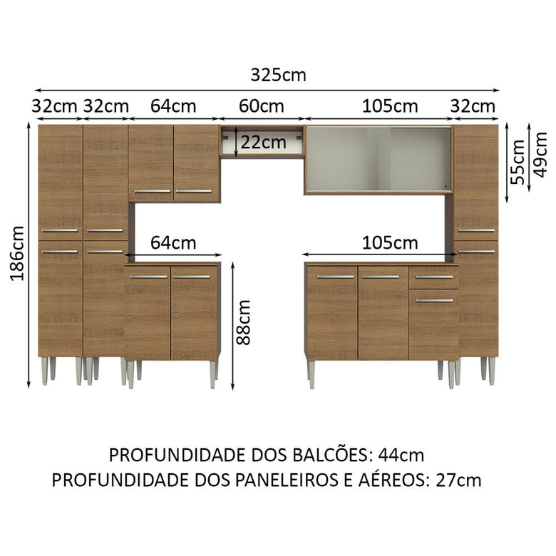 Armário de Cozinha Completa 325cm Rustic Emilly Madesa 03