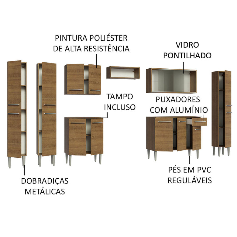 Armário de Cozinha Completa 325cm Rustic Emilly Madesa 03