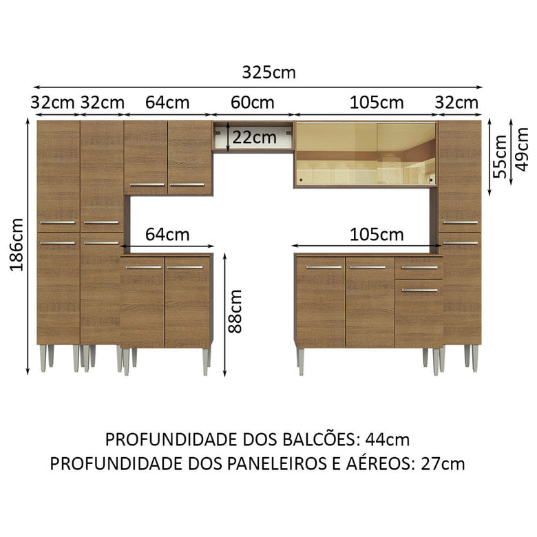 Armário de Cozinha Completa 325cm Rustic Emilly Madesa 04