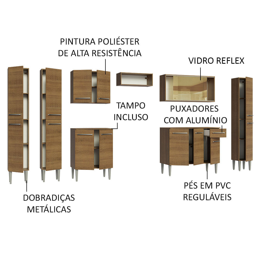 Armário de Cozinha Completa 325cm Rustic Emilly Madesa 04