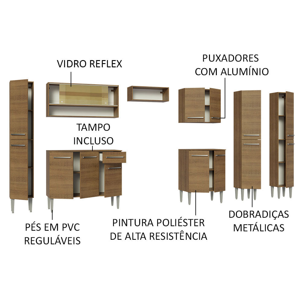 Armário de Cozinha Completa 325cm Rustic Emilly Madesa 05