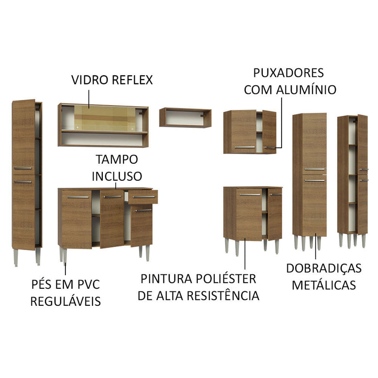 Armário de Cozinha Completa 325cm Rustic Emilly Madesa 05