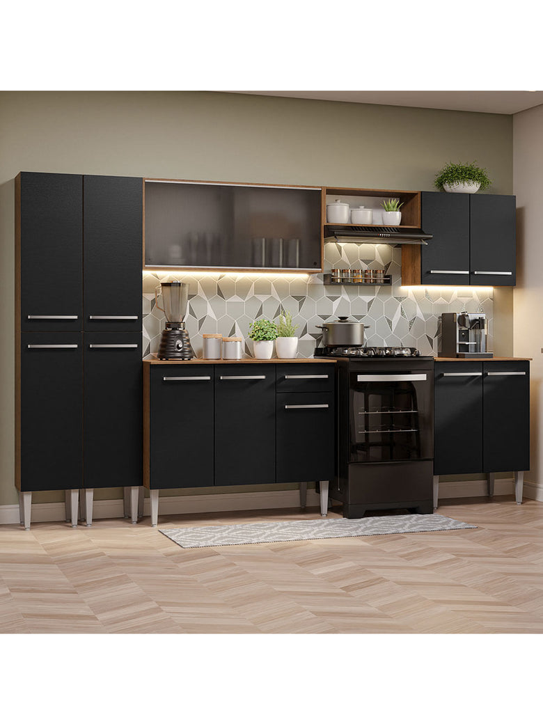 Armário de Cozinha Completa 293cm Rustic/Preto Emilly Madesa 04