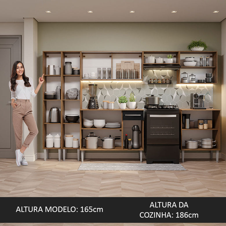 Armário de Cozinha Completa 293cm Rustic/Preto Emilly Madesa 04