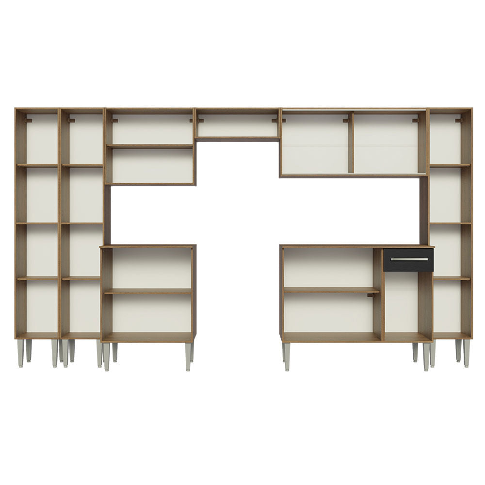 Armário de Cozinha Completa 325cm Rustic/Preto Emilly Madesa 04