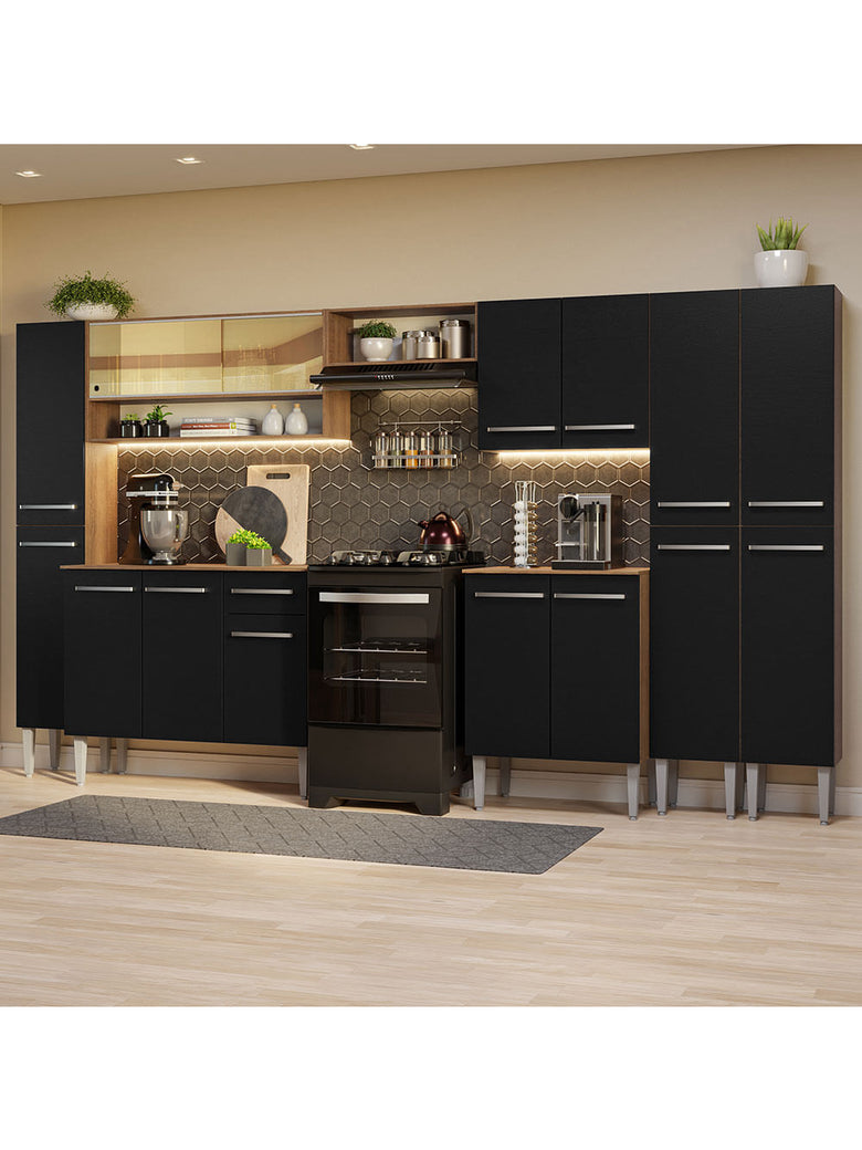 Armário de Cozinha Completa 325cm Rustic/Preto Emilly Madesa 05