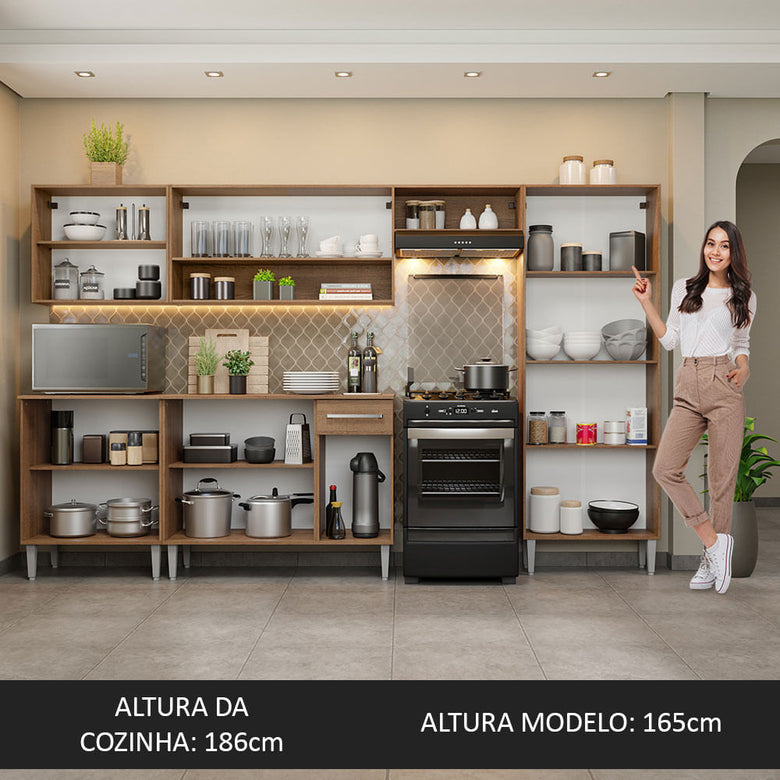Armário de Cozinha Completa 293cm Rustic/Cinza Emilly Madesa 01