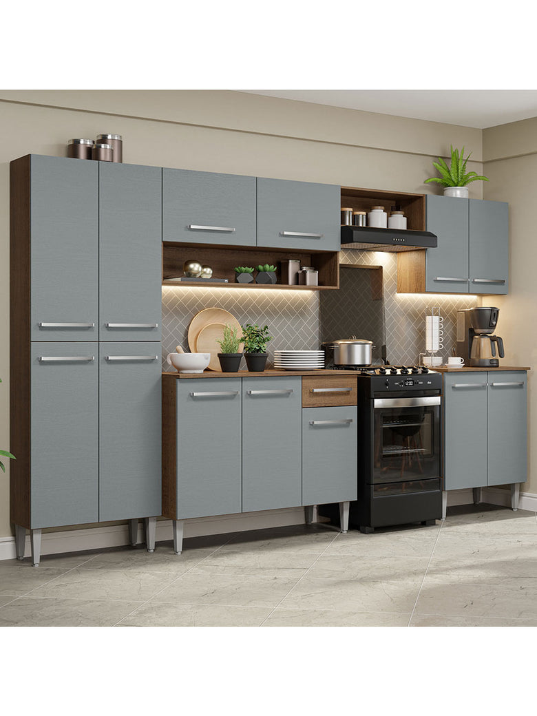 Armário de Cozinha Completa 293cm Rustic/Cinza Emilly Madesa 02