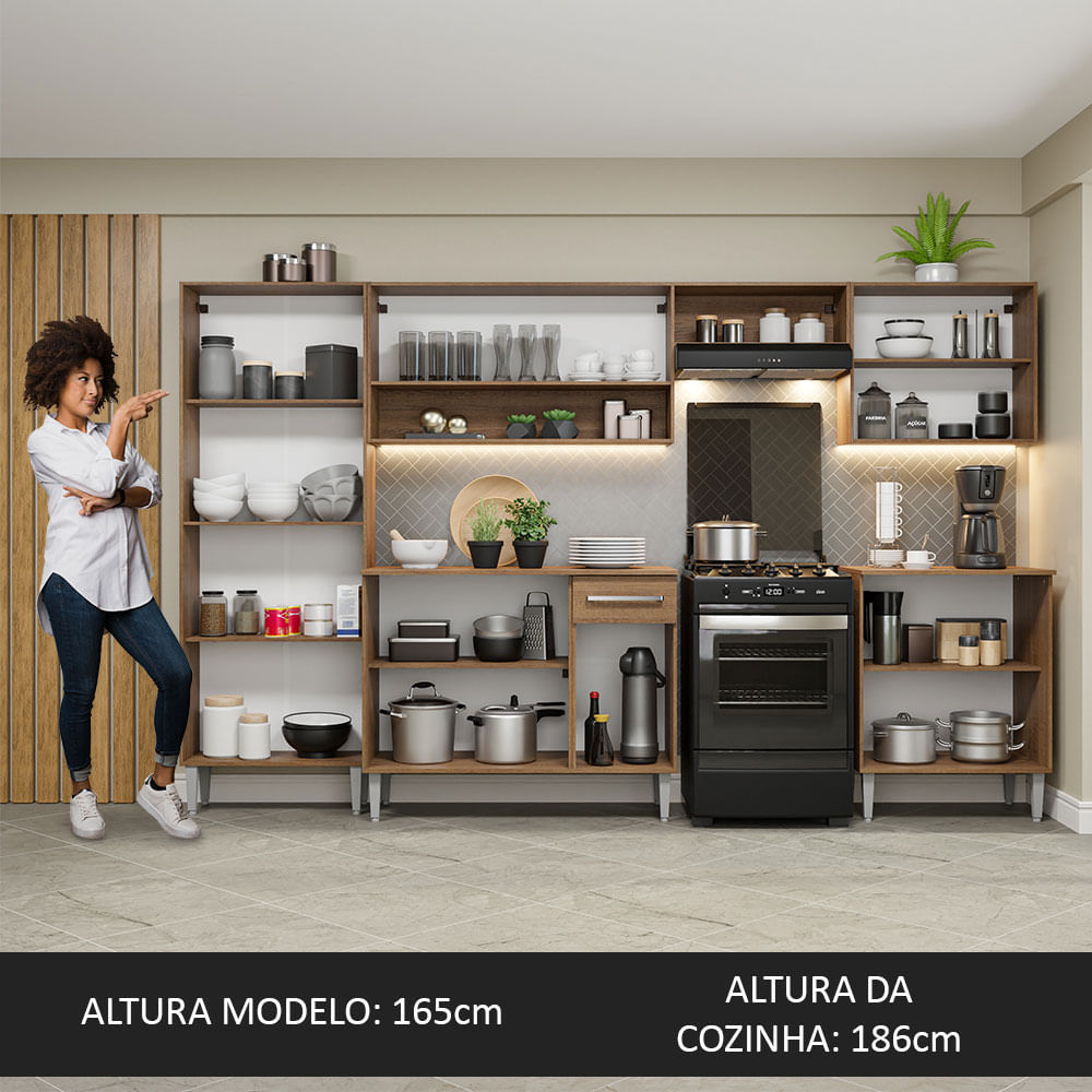 Armário de Cozinha Completa 293cm Rustic/Cinza Emilly Madesa 02