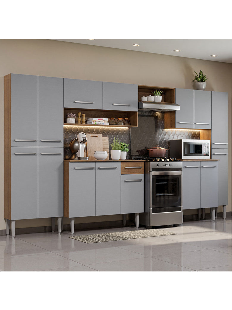 Armário de Cozinha Completa 325cm Cinza/Rustic Emilly Joy Madesa 01