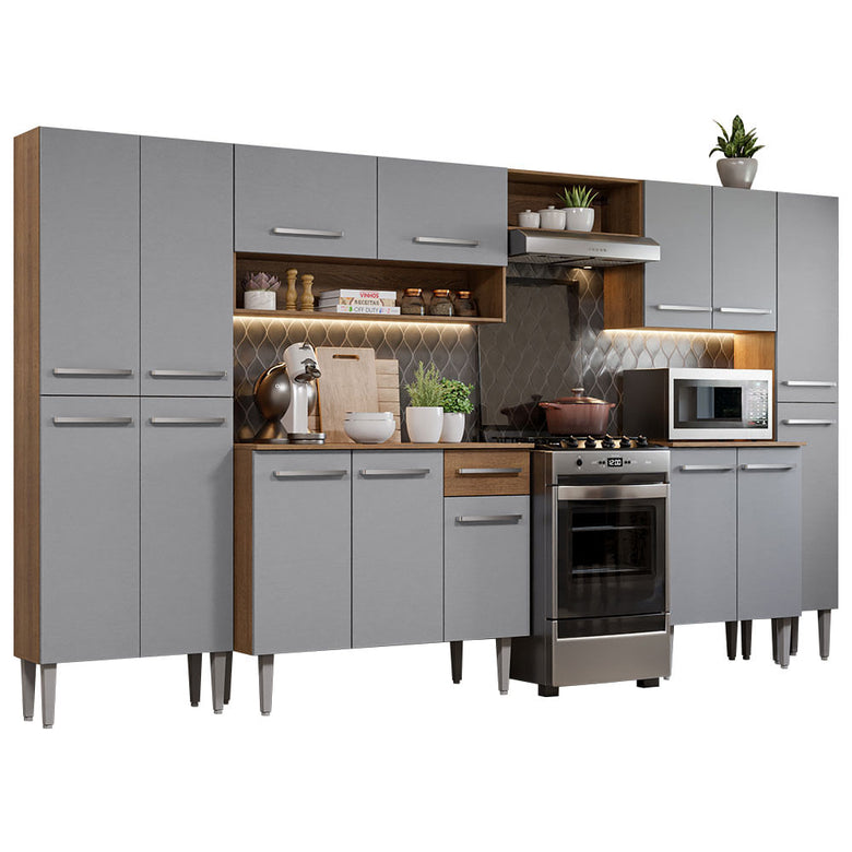Armário de Cozinha Completa 325cm Cinza/Rustic Emilly Joy Madesa 01