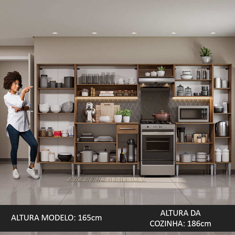 Armário de Cozinha Completa 325cm Cinza/Rustic Emilly Joy Madesa 01