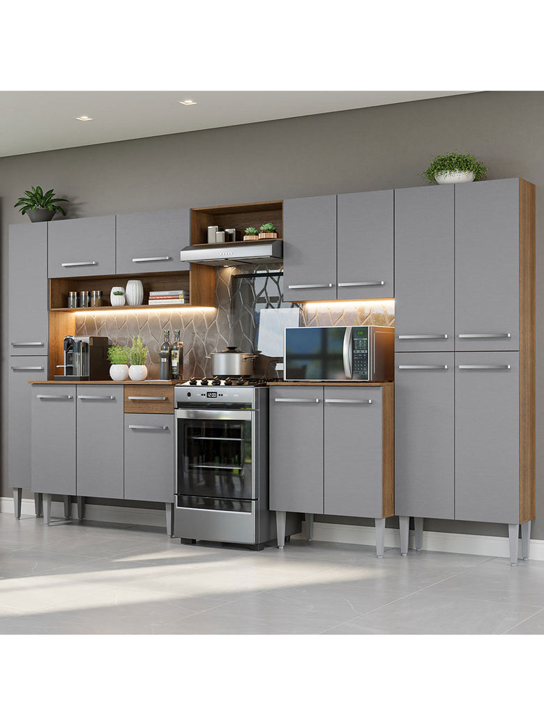 Armário de Cozinha Completa 325cm Cinza/Rustic Emilly Madesa 02