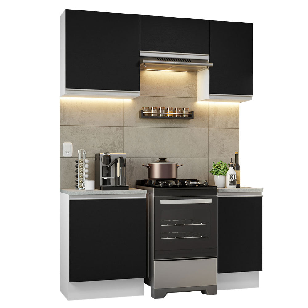 Armário de Cozinha Compacta 160cm Branco/Preto Glamy Madesa 07 - Branco/Preto