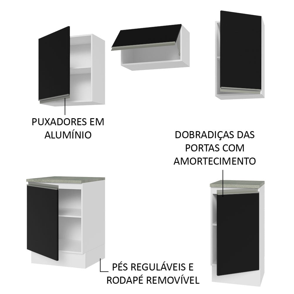 Armário de Cozinha Compacta 160cm Branco/Preto Glamy Madesa 07