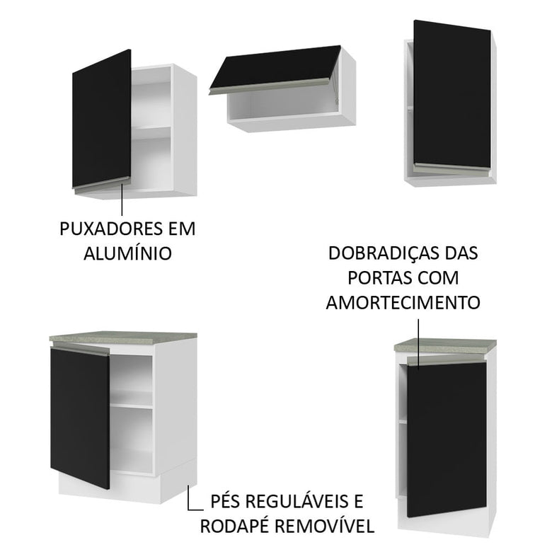 Armário de Cozinha Compacta 160cm Branco/Preto Glamy Madesa 07