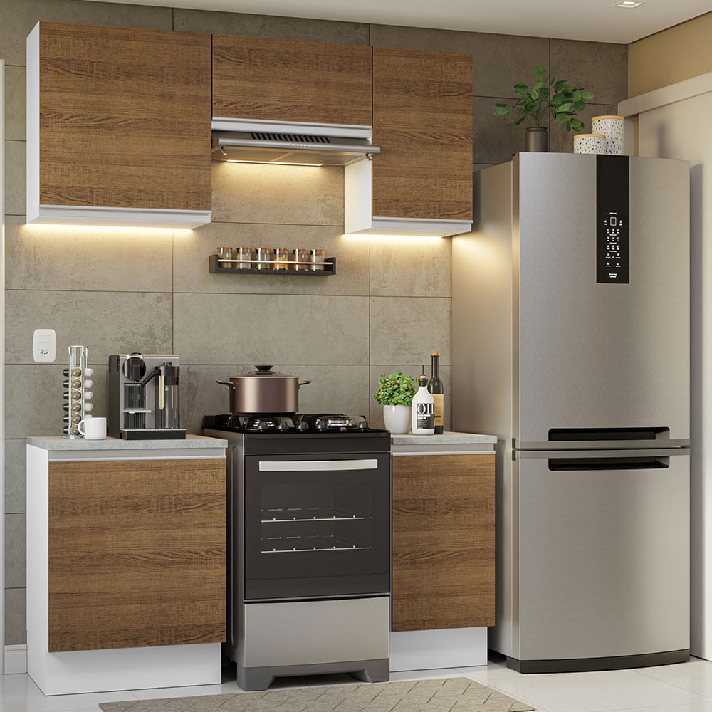 Armário de Cozinha Compacta 160cm Branco/Rustic Glamy Madesa 07 - Branco/Rustic