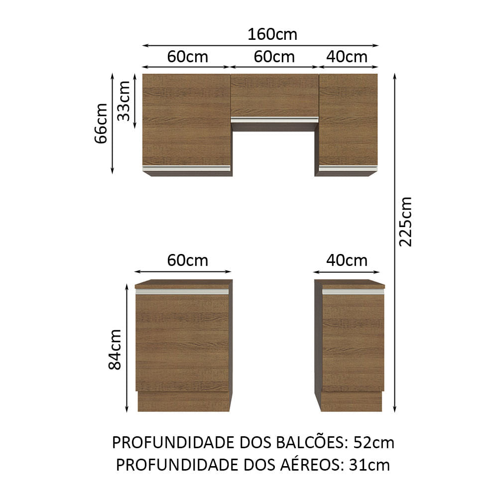 Armário de Cozinha Compacta 160cm Rustic Glamy Madesa 07